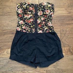 floral strapless romper